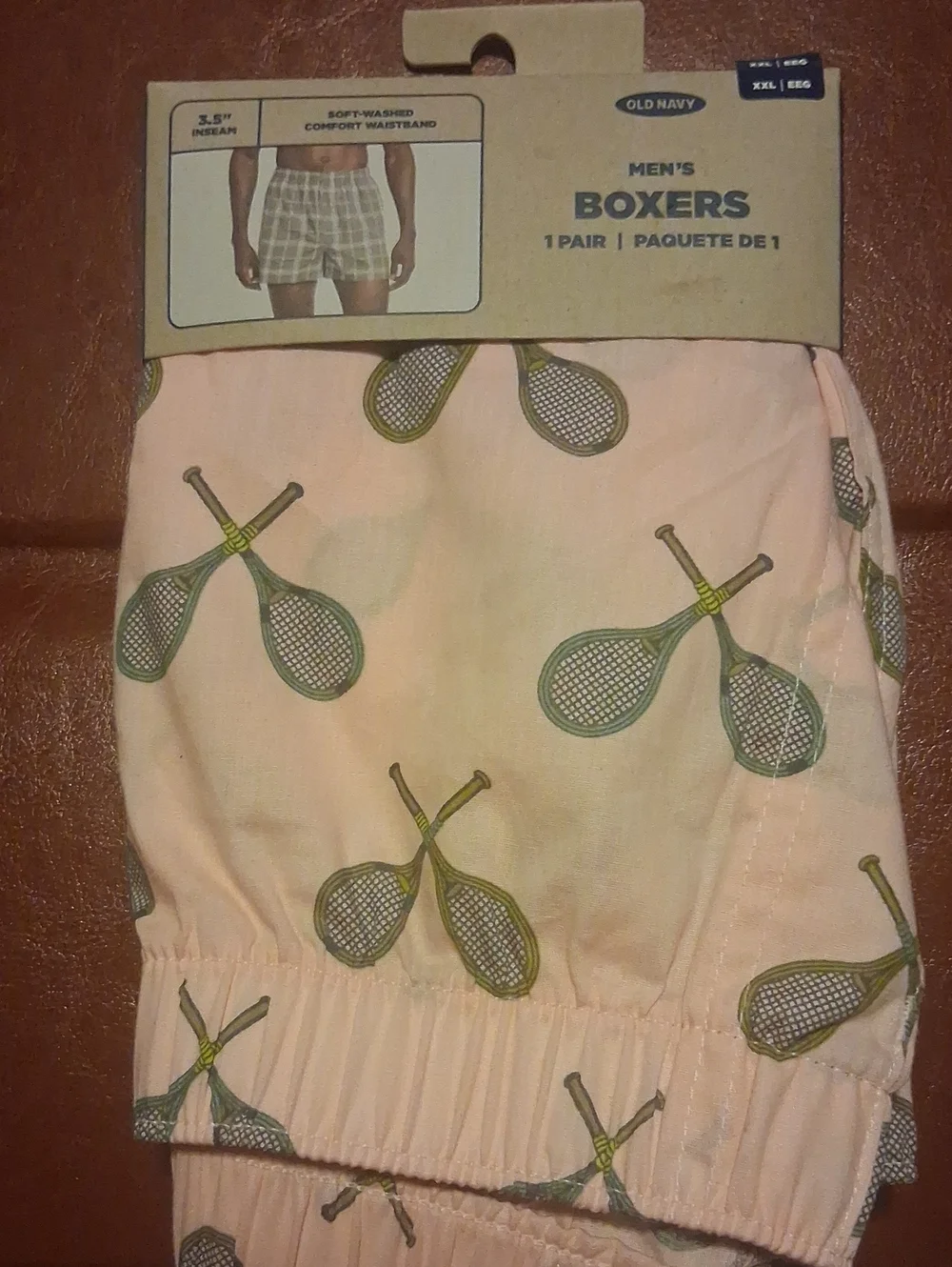 Old Navy Men's Boxers - Pink with Green Racket Print Xxl